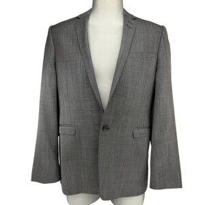 PHILIPPE DUBUC Wool Blend Two Button Birdeye Pattern Men Gray Blazer Jacket 38